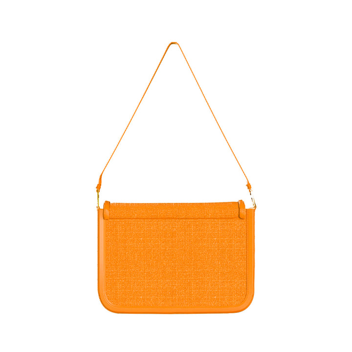 Bright orange designer shoulder bag with slim strap