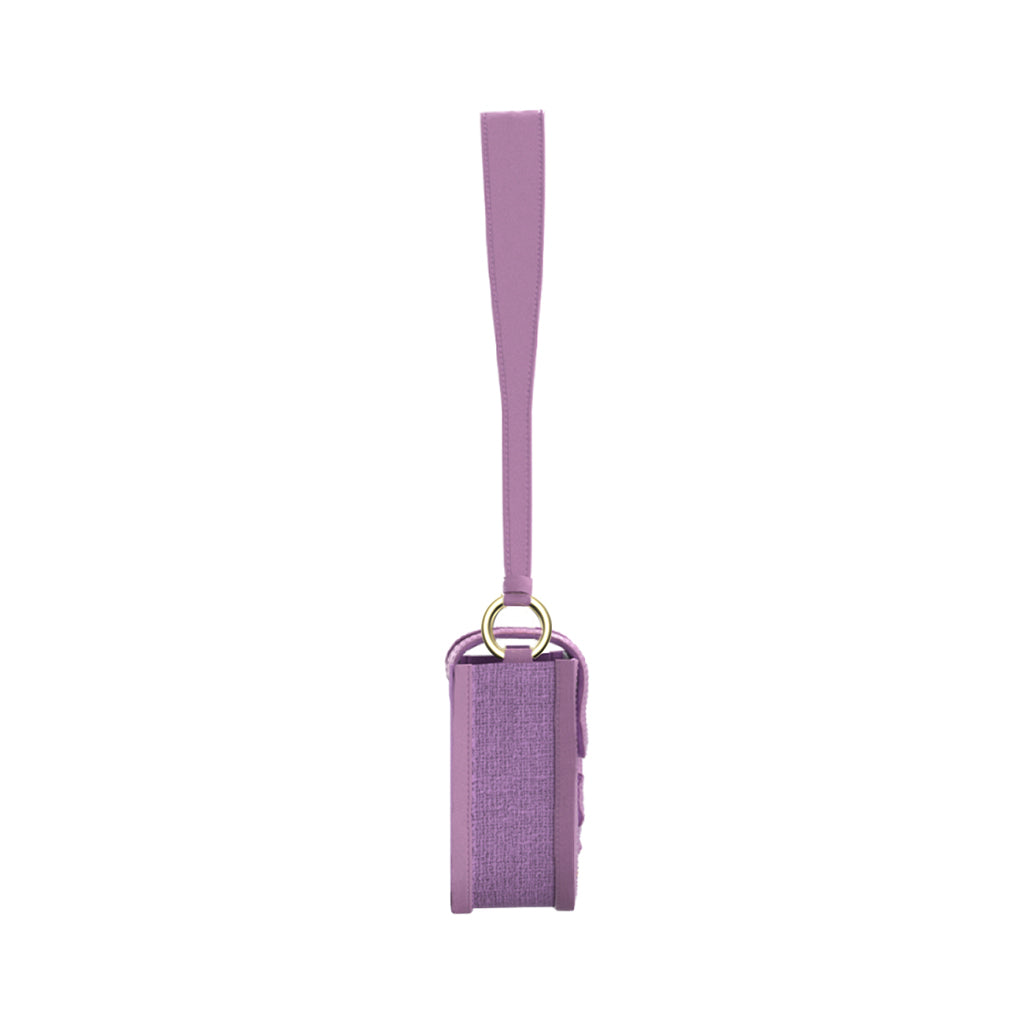 Purple textured keychain with a leather strap