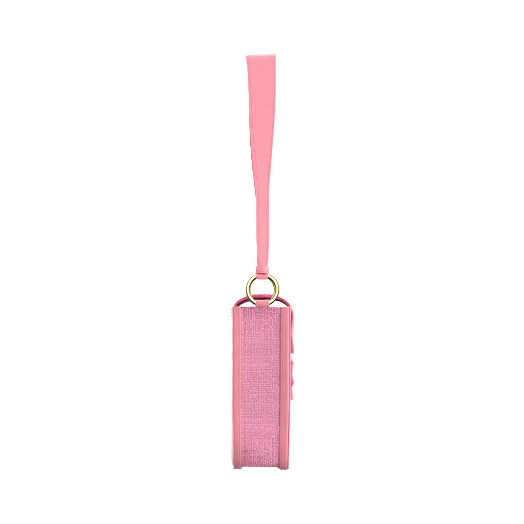 Pink rectangular wristlet pouch with gold ring