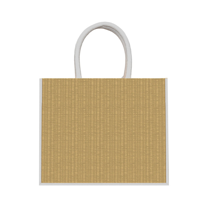 Eco-friendly reusable jute tote bag with white handles