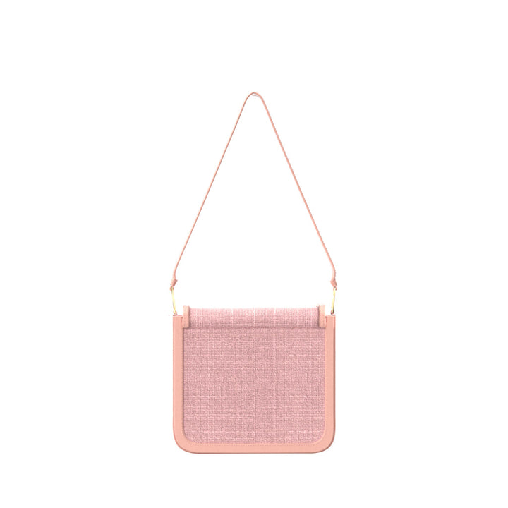 Pink textured shoulder handbag with gold clasps