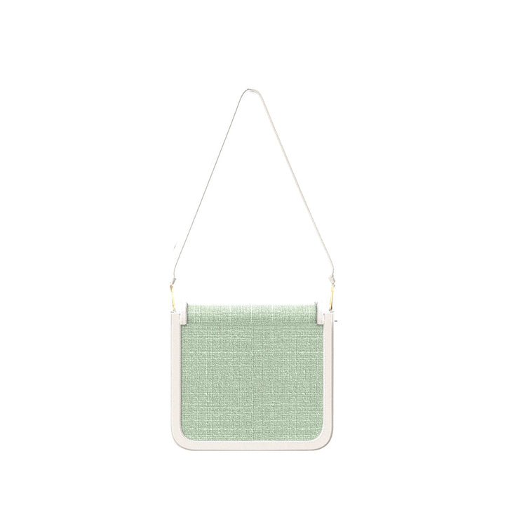 Elegant green textured handbag with white strap