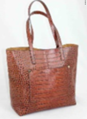 Brown crocodile leather handbag with double handles