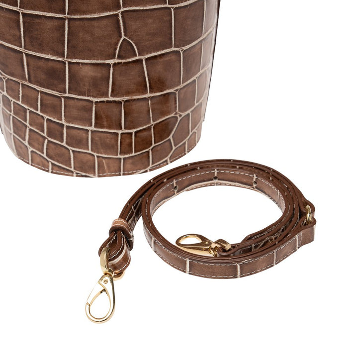 Brown faux crocodile leather bag with detachable strap
