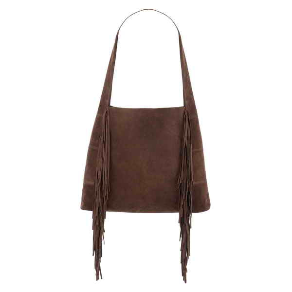 Brown suede fringe handbag with shoulder strap