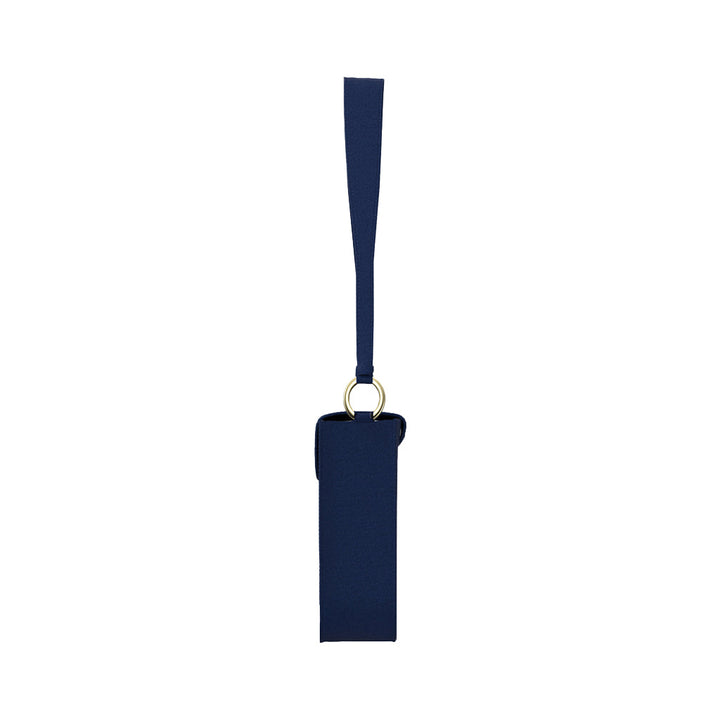 Blue fabric keychain with rectangular tag and wrist strap