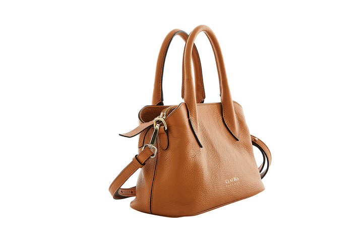 Elegant brown leather handbag with shoulder strap