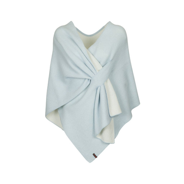 Light blue wool wrap scarf with a stylish knot design