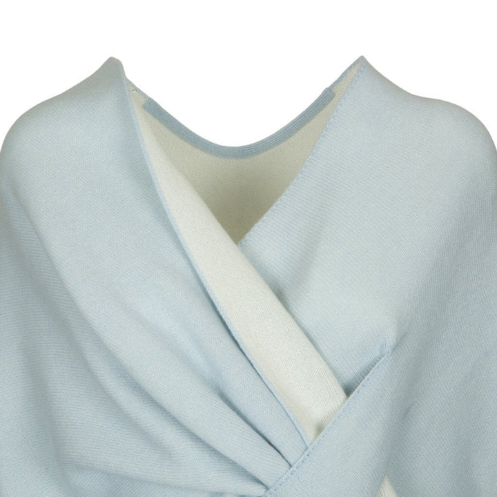 Light blue wrap-around cardigan on a white background