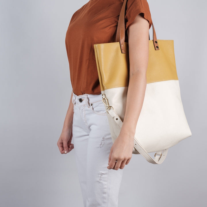 Alessia - White and Yellow Two-Tone Shopper