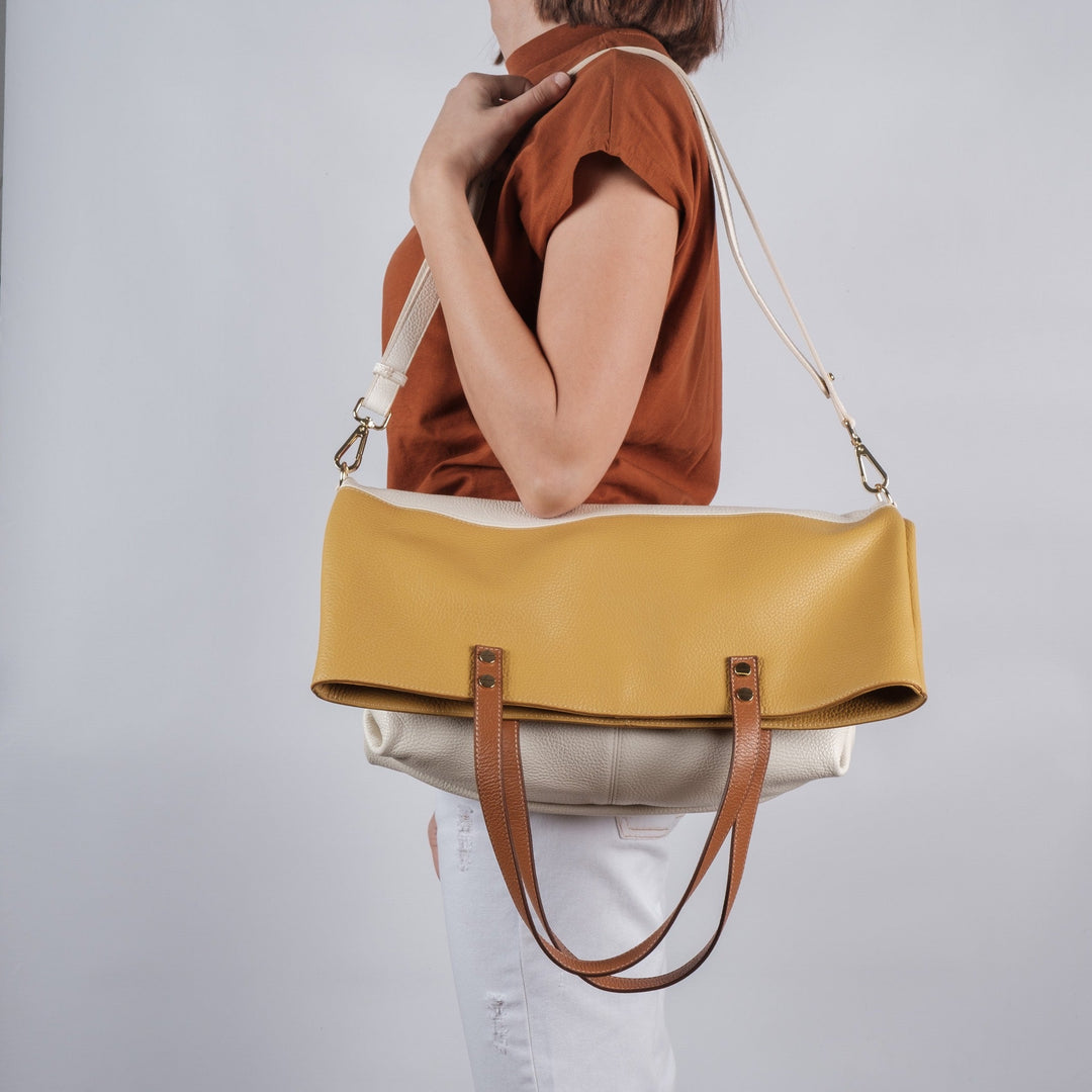 Alessia - White and Yellow Two-Tone Shopper