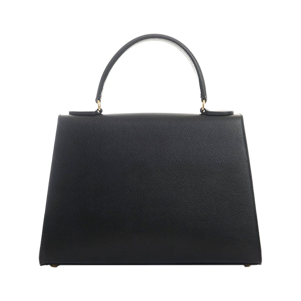 Elegant black leather handbag with top handle