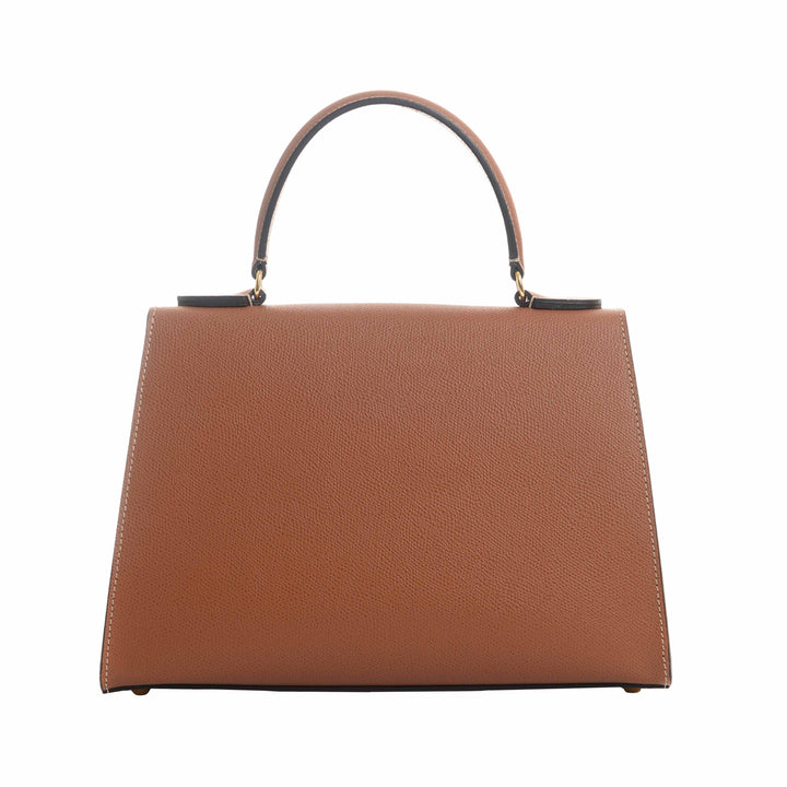 Elegant brown leather handbag with top handle