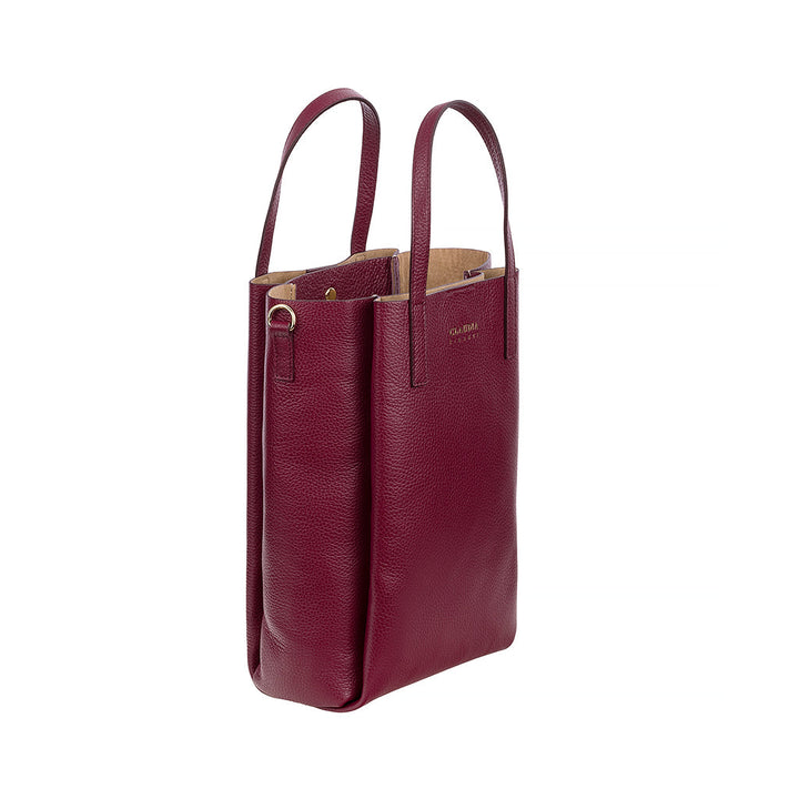 Burgundy leather tote bag with double handles