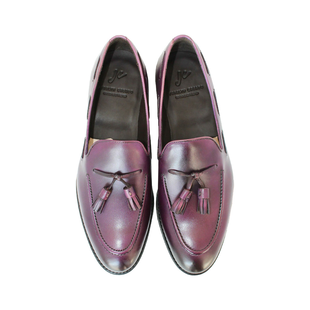 Purple leather tassel loafers for men