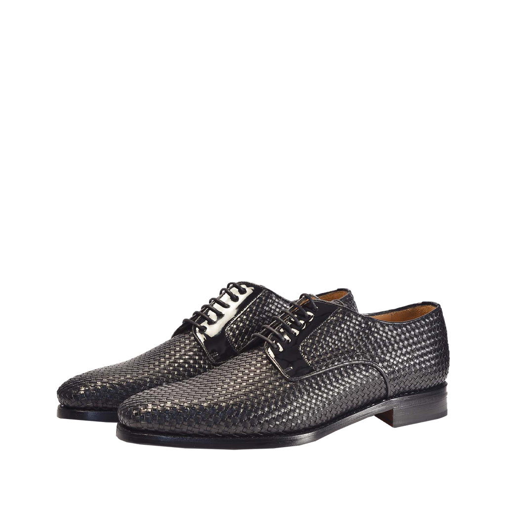 Black woven leather dress shoes with laces