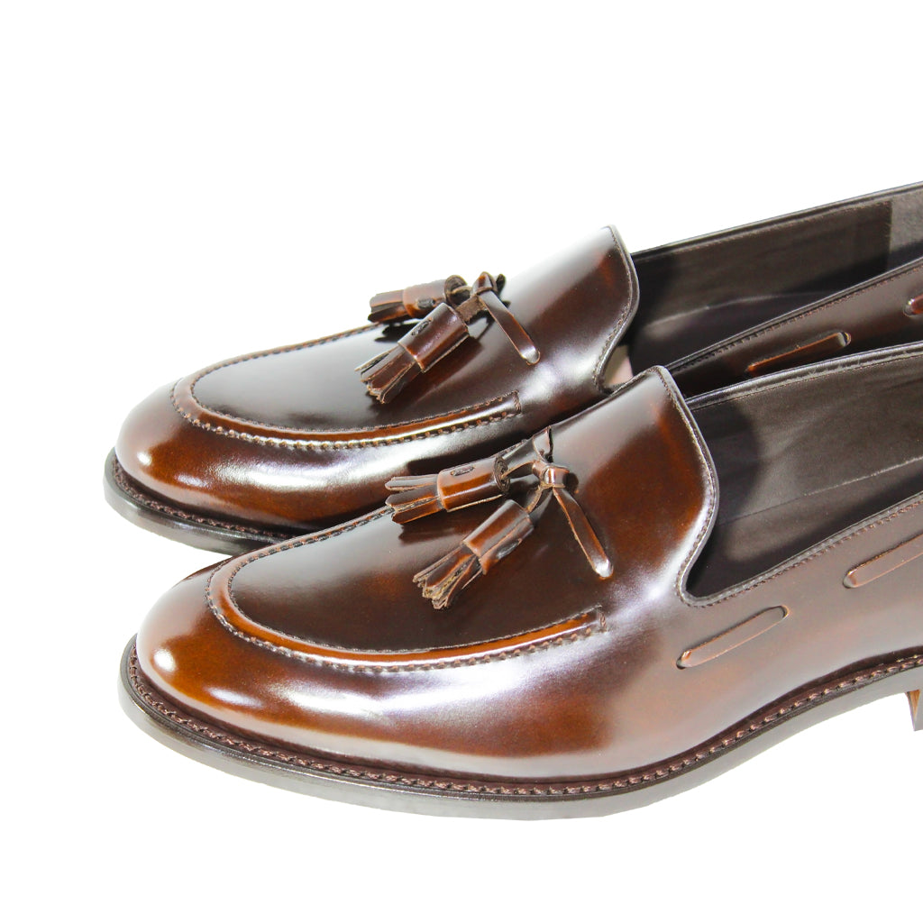 Brown leather tassel loafers