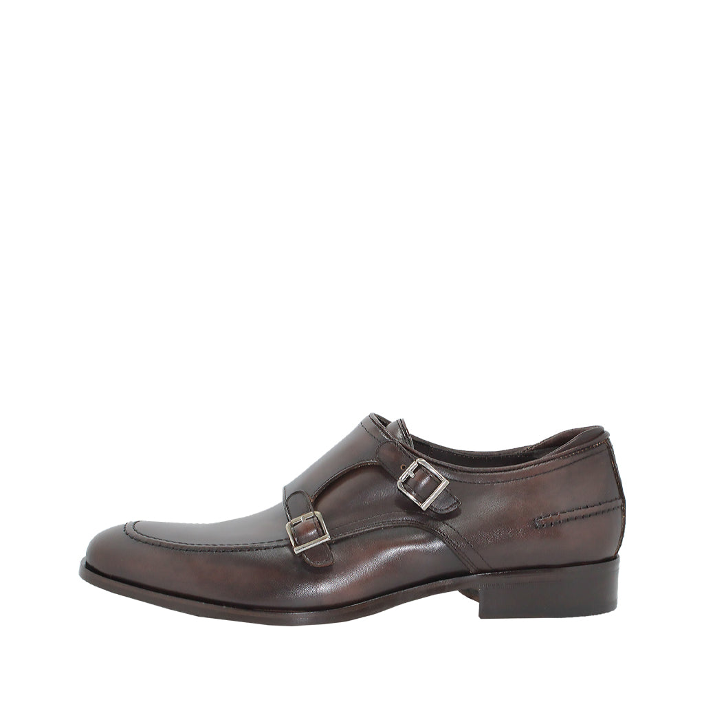 Brown leather double monk strap dress shoe