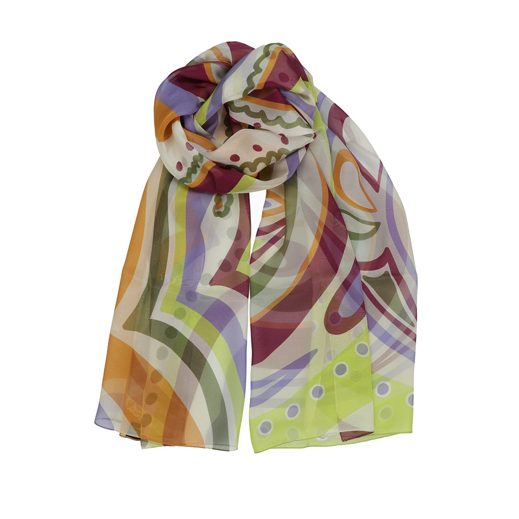 Colorful abstract patterned silk scarf