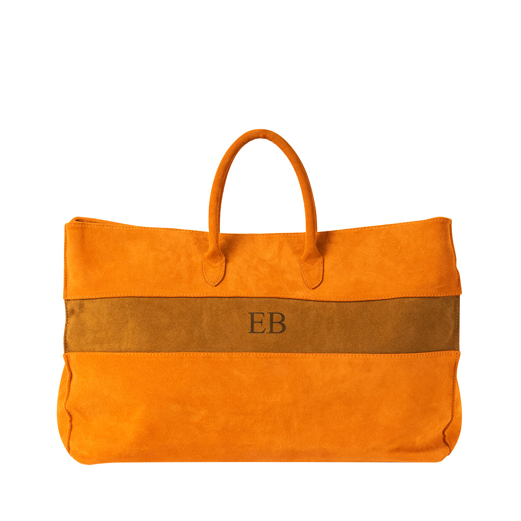 Orange suede handbag with monogram 'EB'