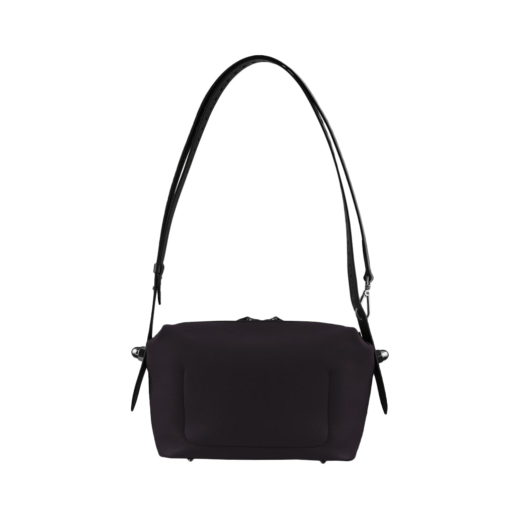 Black shoulder bag with dual straps and front pocket