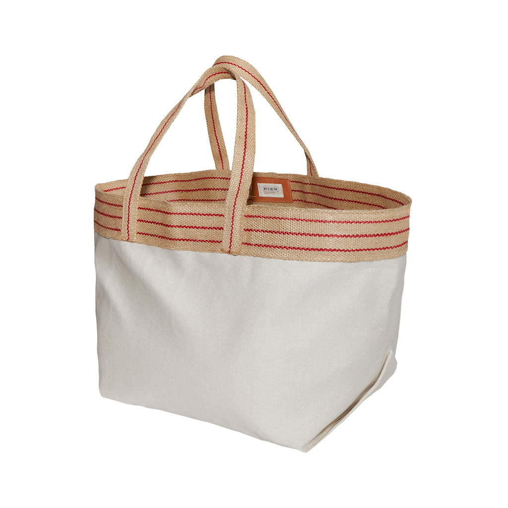 Canvas tote bag with striped handles