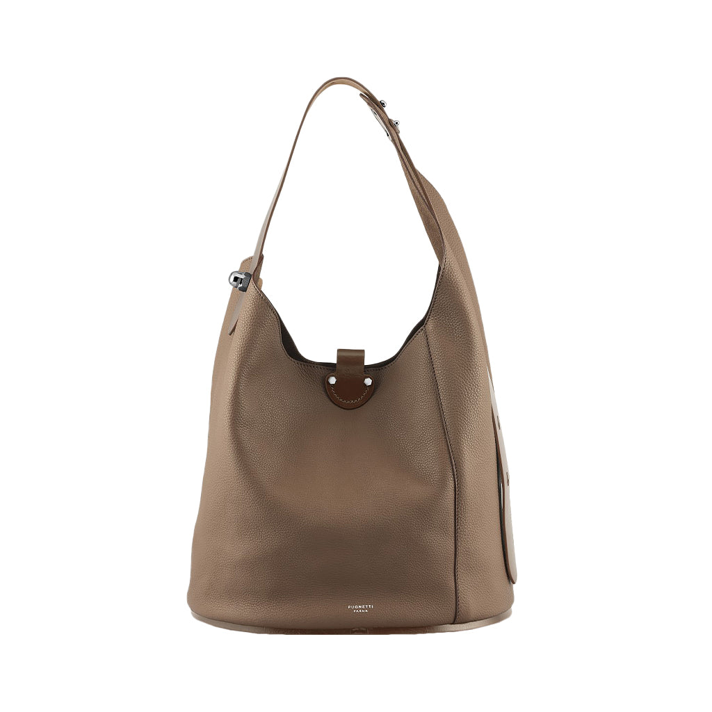 Luxury brown leather hobo handbag with shoulder strap