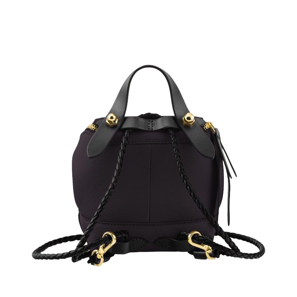 Luxurious black designer handbag with gold accents and braided leather straps