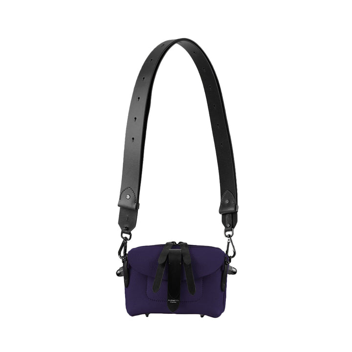 Stylish purple crossbody bag with adjustable black leather strap