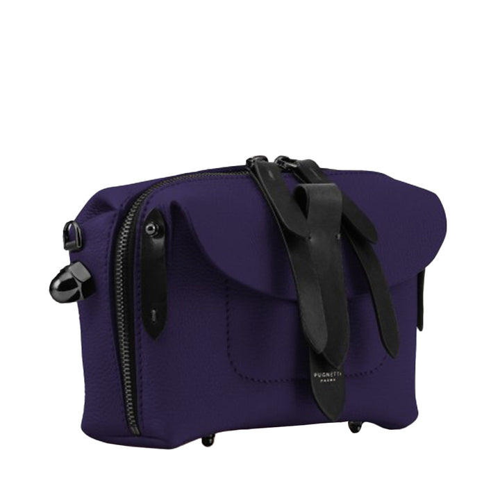 Dark Purple Leather Crossbody Bag with Black Straps and Zipper