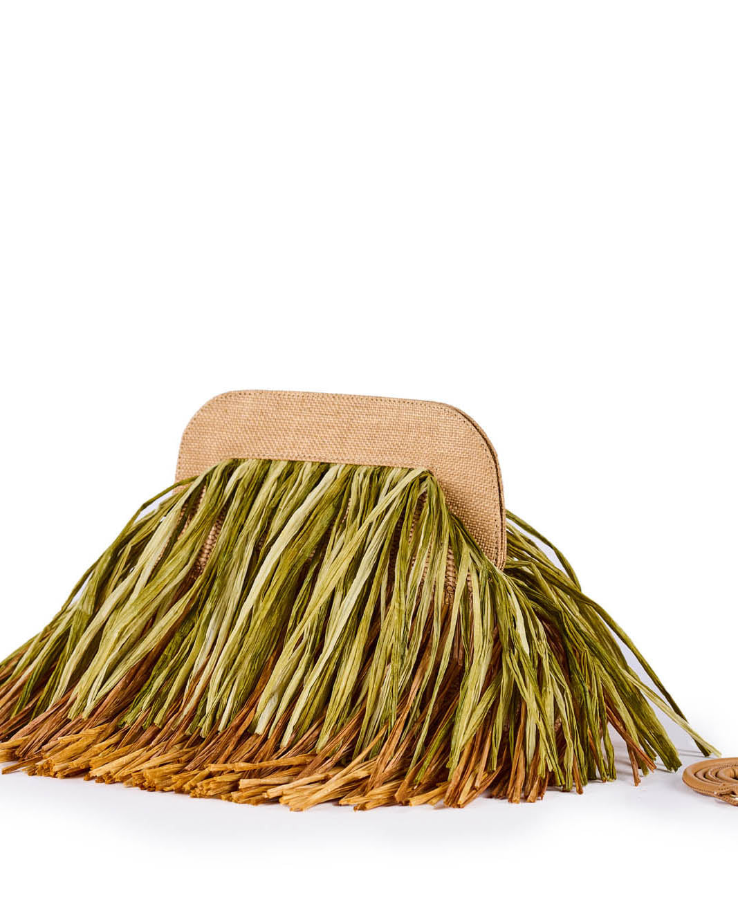 Straw handbag with fringe detail and top handle