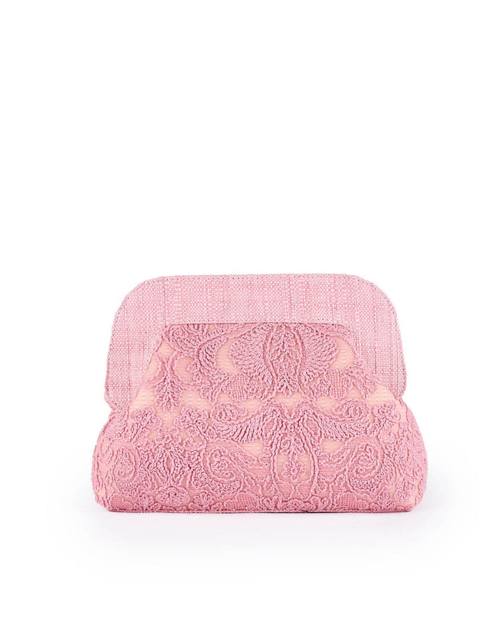 Pink textured bedspread with intricate paisley patterns