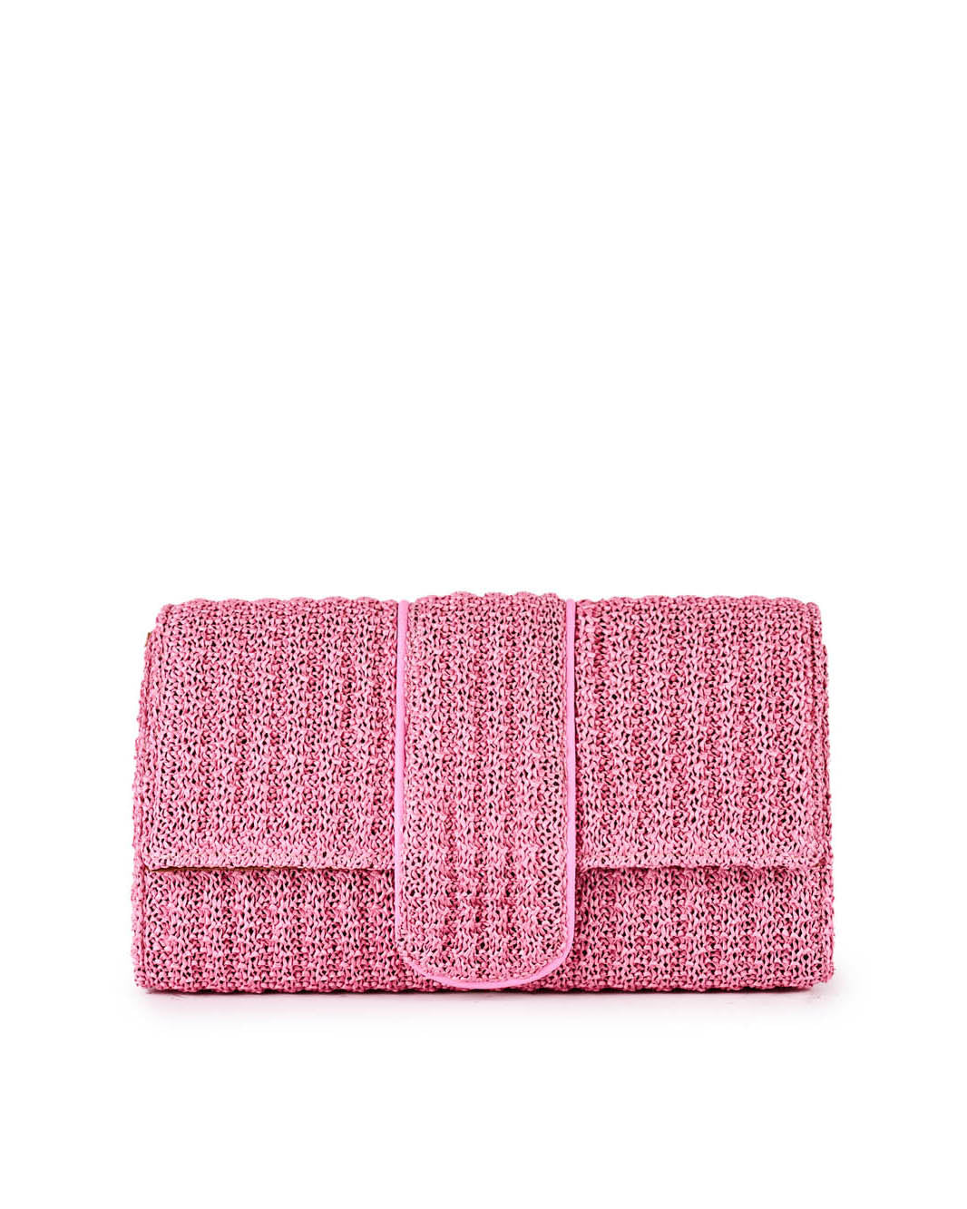 Pink textured woven clutch purse