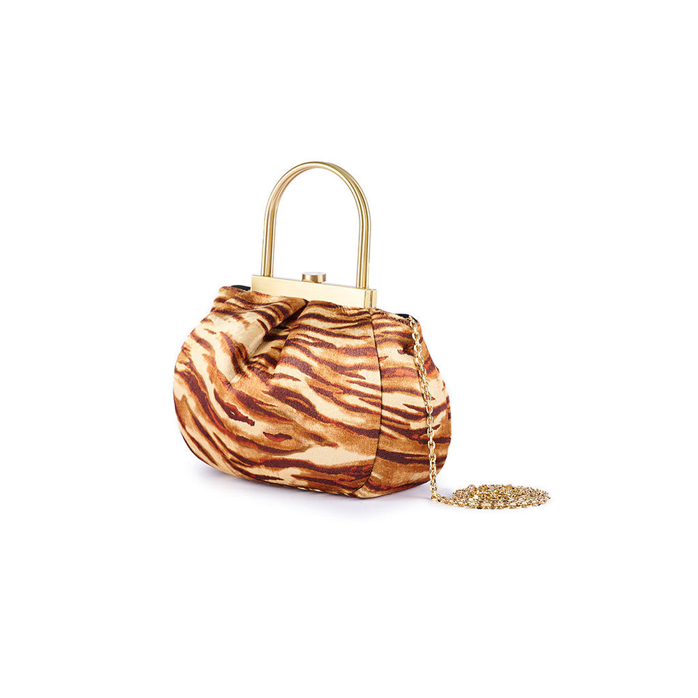 Stylish tiger print handbag with gold chain and handle
