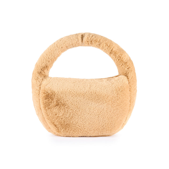 Soft beige faux fur handbag with round handle