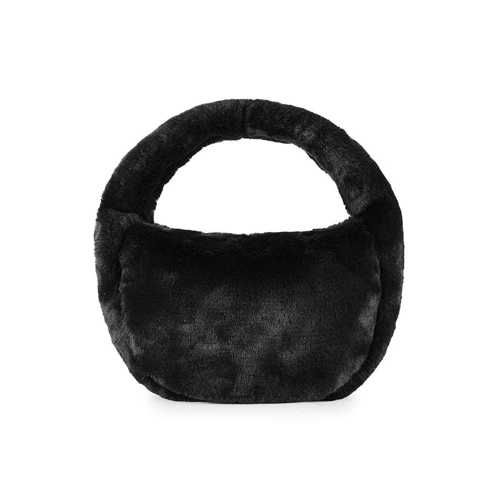 Black faux fur handbag with round handle