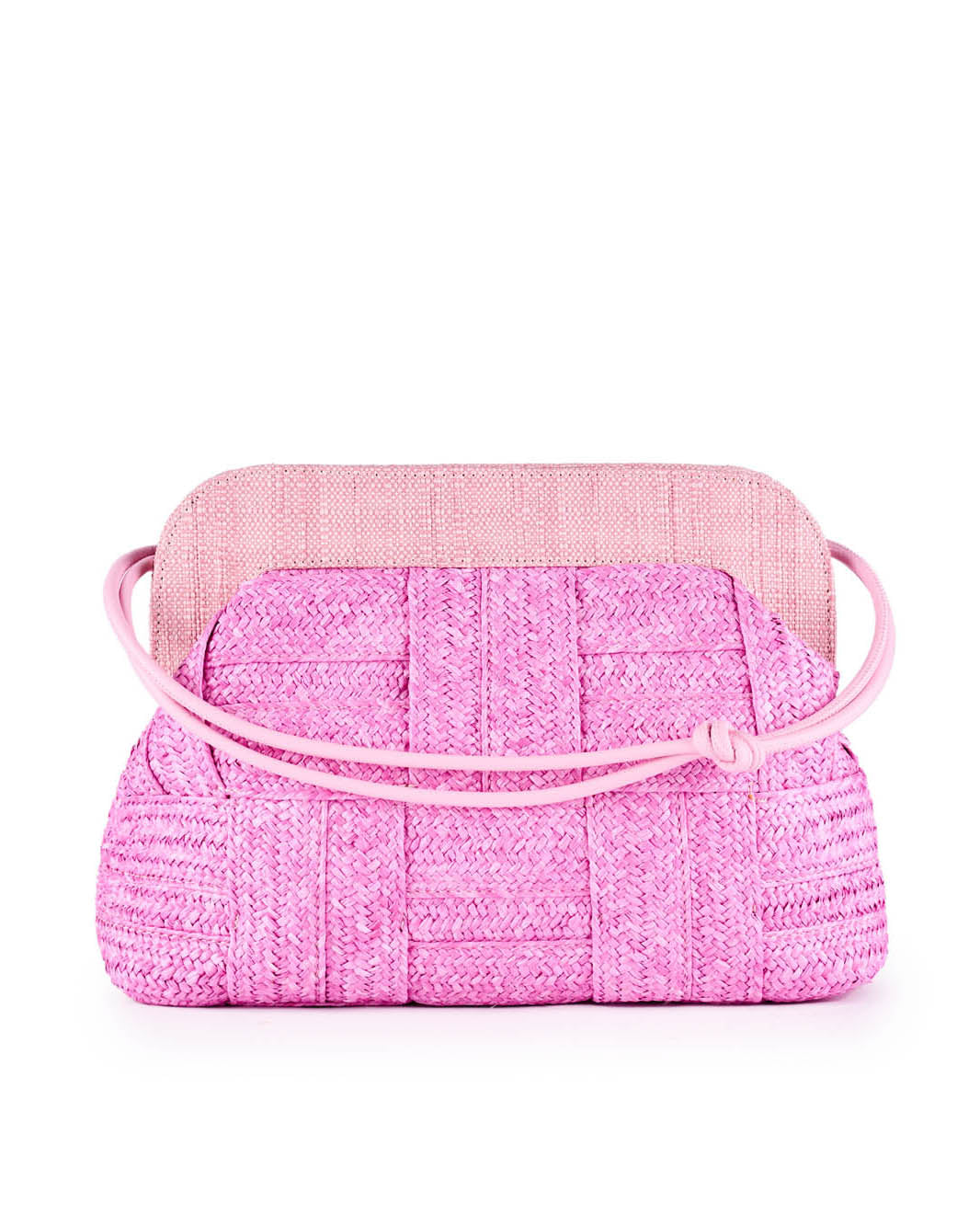 Pink woven handbag with a single strap