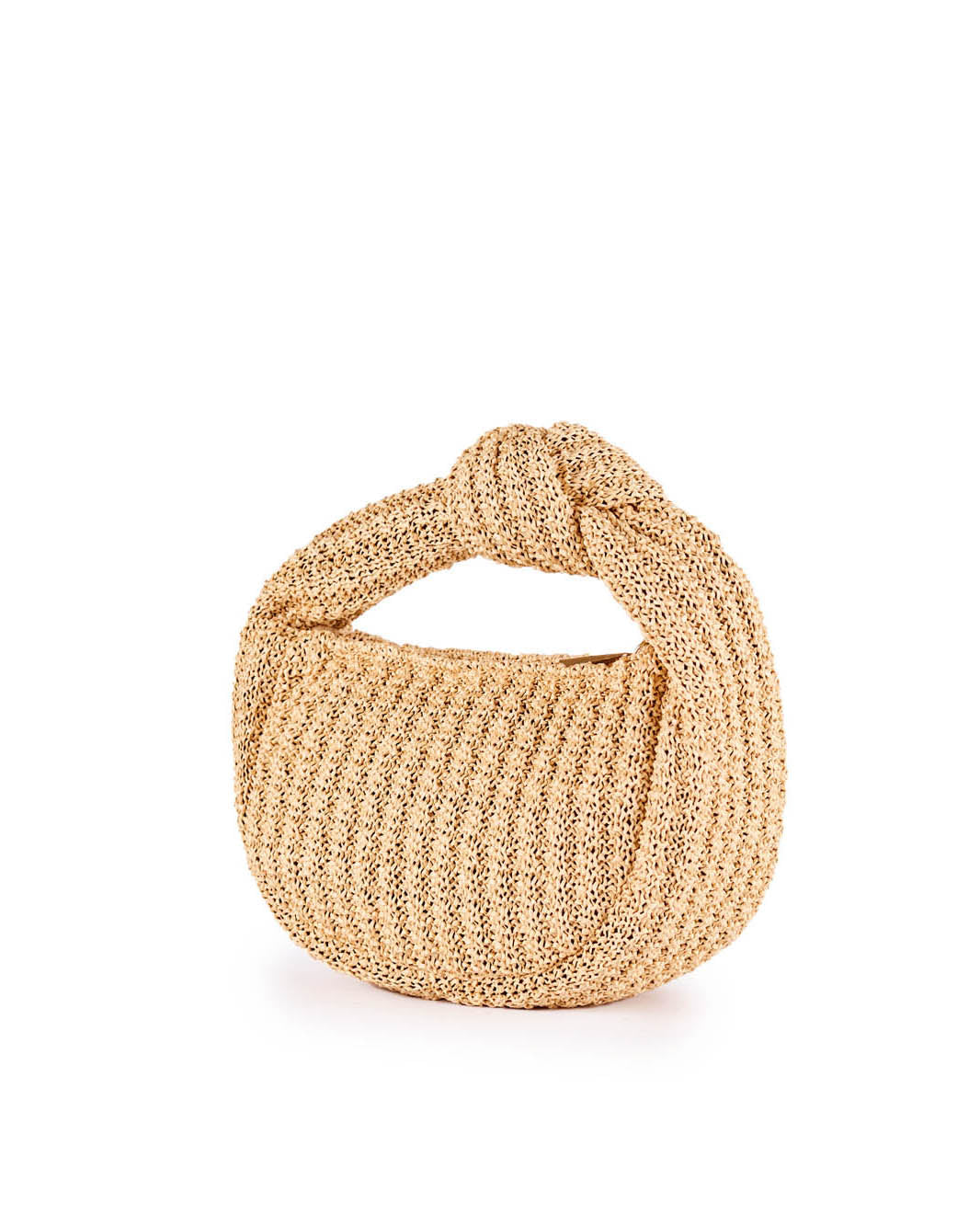 Woven beige handbag with knot handle