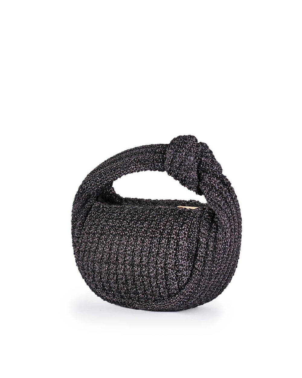 Black knitted handbag with a looped handle