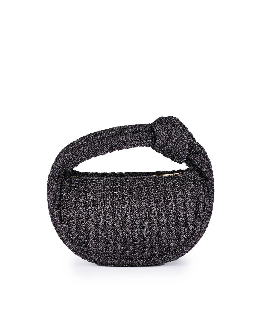 Black woven handbag with knotted handle