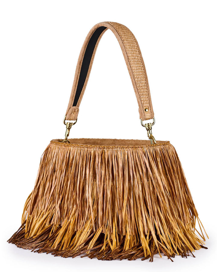 Handcrafted straw fringe handbag with shoulder strap