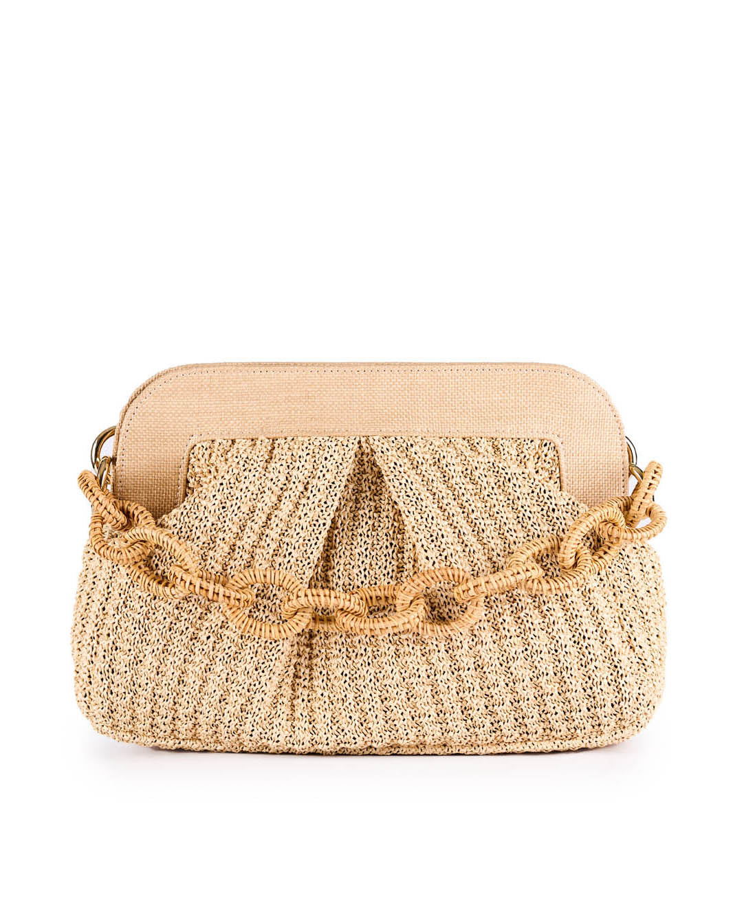 Chic straw clutch bag with woven chain handle