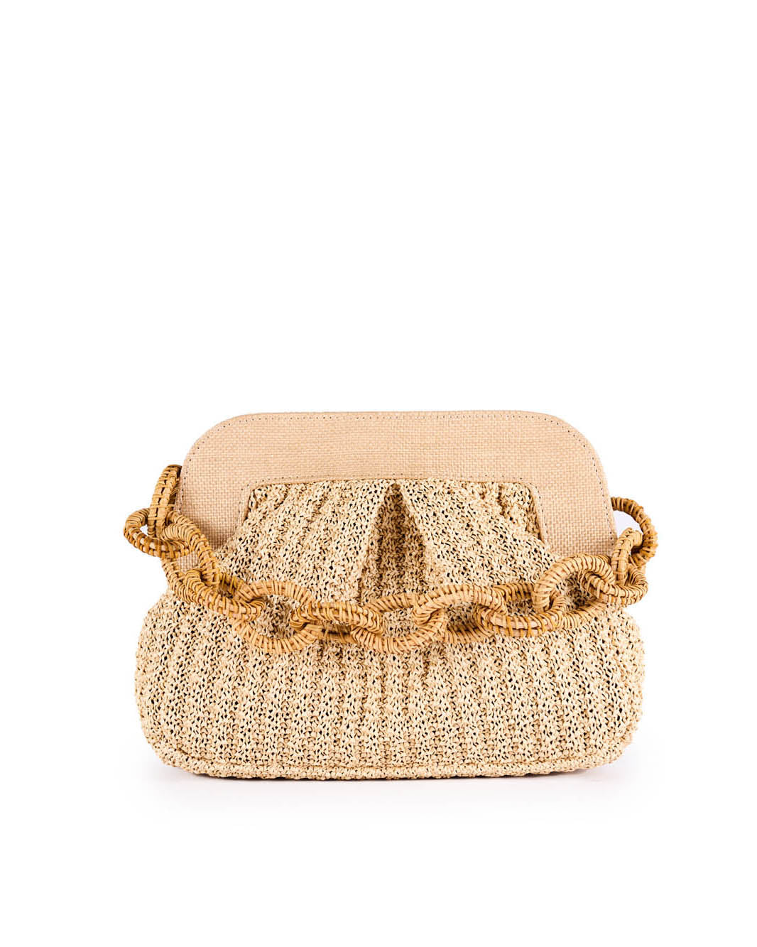 Woven straw handbag with braided rope handle