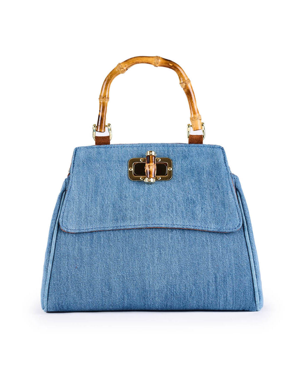 Stylish Denim Handbag with Bamboo Handle Stylish Denim Handbag with Bamboo Handle