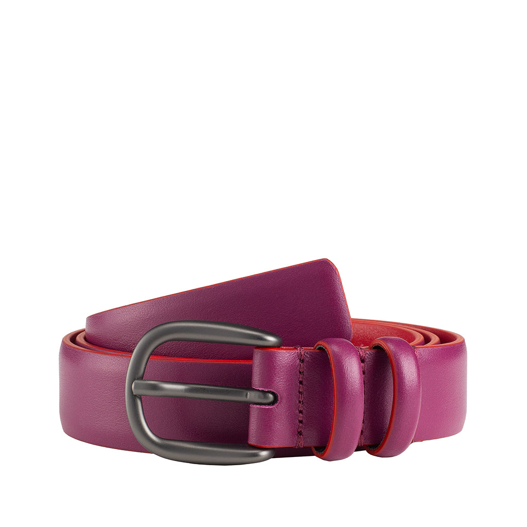 Purple leather belt with black buckle