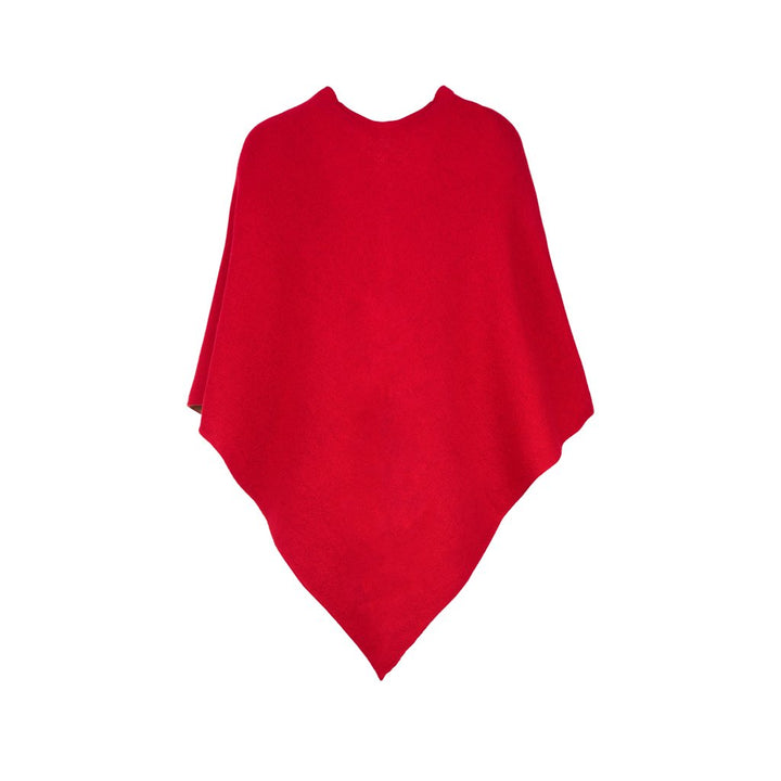 Red woolen poncho with asymmetrical hem