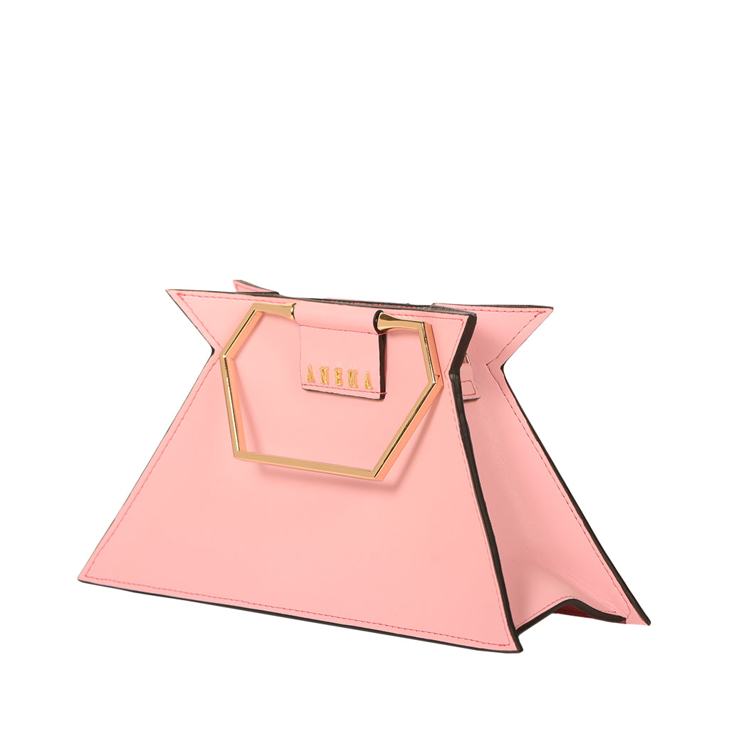 Geometric pink handbag with gold handle