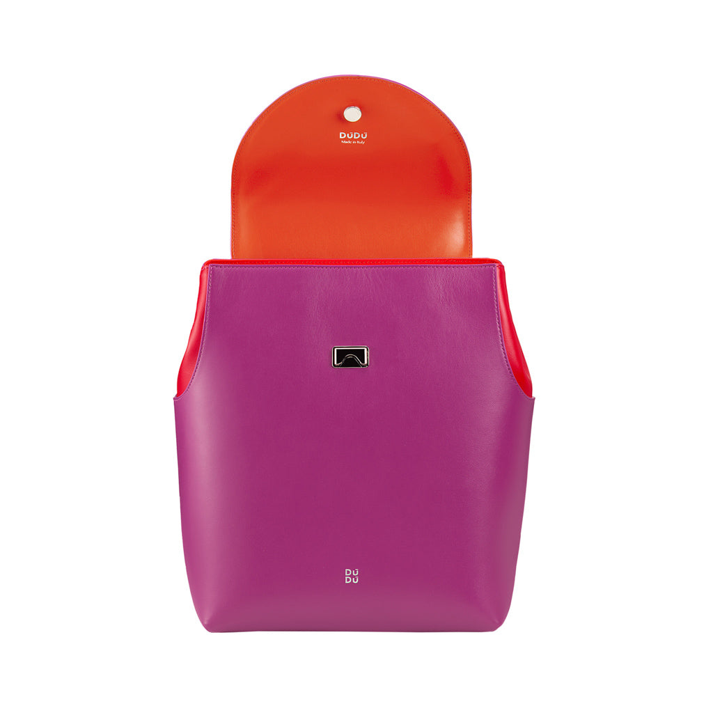 Purple and orange leather designer handbag by Dudu