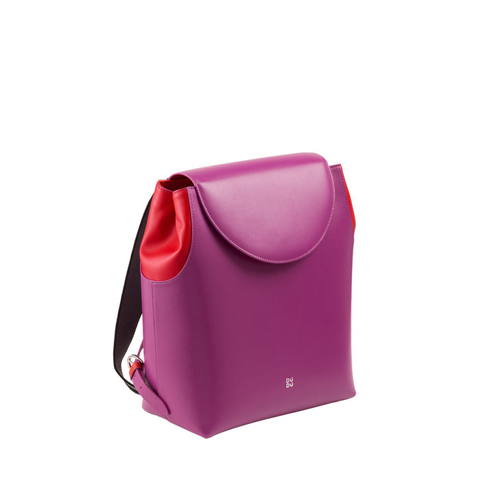 Purple and red stylish leather backpack with black strap