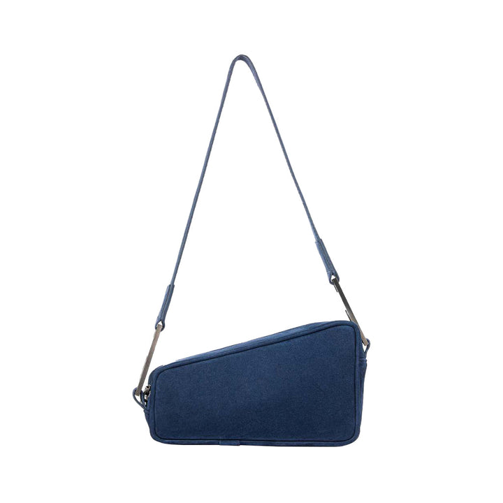 Stylish navy blue asymmetrical shoulder bag with slim strap